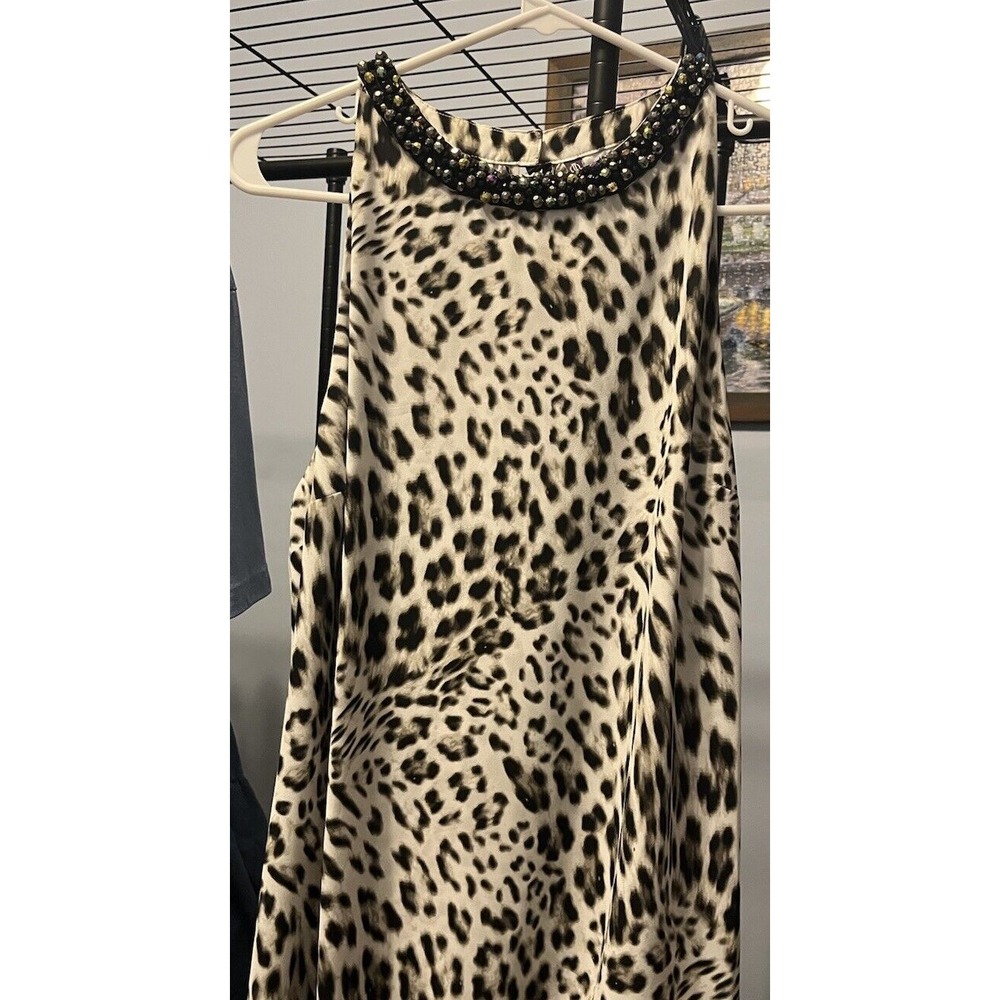 Jennifer Lopez Animal Print Sleeveless Blouse Womens Size Medium‎ Beaded Neck